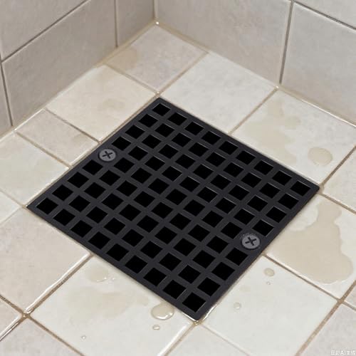 4 Inch Black Square Shower Drain Cover, Stainless Steel Replacement for Drain Filter, Suitable for Bathrooms, Kitchen, 1 Pack