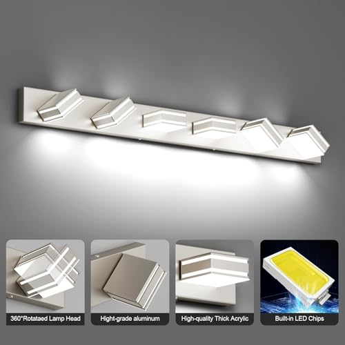 Ralbay 48inch Brushed Nickel Bathroom Vanity Light 6-Light Metal Acrylic Modern LED Bathroom Lighting Over Mirror - color: Brushed Nickel, size: 48 inch