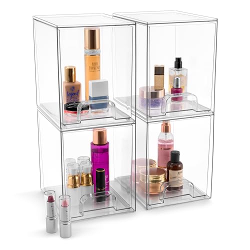 Sorbus Acrylic Storage Containers - 4 Pack, Stackable Storage Bins Set for Bathroom Organization - Clear Acrylic Drawer Organizers - Makeup Case Pull-Out Drawers (7.6’’ Tall) - size: 4 Pack, 7.6’’ Tall
