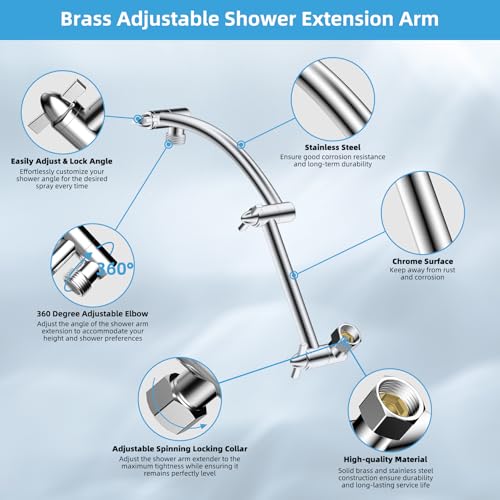 Hibbent All Metal 12'' Rain Shower Head with 16'' Extension Arm, Chrome | cUPC Certified High Pressure Rainfall Showerhead with Solid Brass Adjustable Shower Head Extension Arm, Fixed Showerheads - color: Chrome, style: Square 12''
