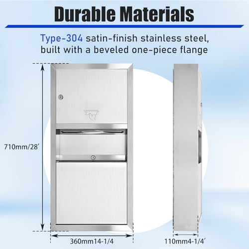Surface-Mounted Paper Towel Dispenser, 28 x 14 x 4.13 Inch | with Waste Can, Classic Stainless Steel, Receptacle Wall-mounted, for Bathroom Commercial Restrooms - style: Surface-mounted