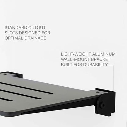 Seachrome 18 inch Silhouette Slimline Folding Wall Mount Shower Bench Seat, Gray Seat with Matte Black Frame - color: Gray Seat With Matte Black Frame