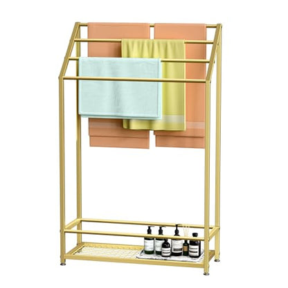 4-Tier Extra Wide Freestanding Towel Rack, Heavy-Duty Metal Towel Drying Stand for Bathroom, Poolside & Spa (Matte Gold, 27.6" Wide) - color: Matte Gold