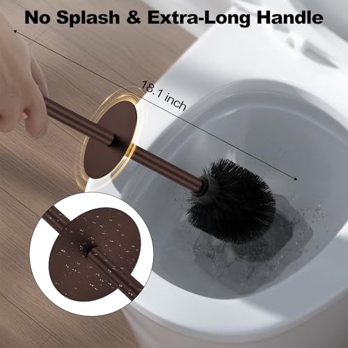 Bronze Toilet Brush and Holder Set，Stainless Steel Heavy Duty Toilet Bowl Brush，Extra Long Handled Modern Toilet Cleaner Brush with Replaceable Head, Removable Inner Bowl, and Splash Protection - color: Bronze, size: 1 Pack