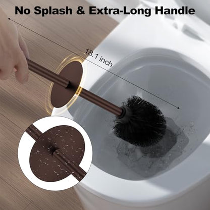 Bronze Toilet Brush and Holder Set，Stainless Steel Heavy Duty Toilet Bowl Brush，Extra Long Handled Modern Toilet Cleaner Brush with Replaceable Head, Removable Inner Bowl, and Splash Protection - color: Bronze, size: 1 Pack