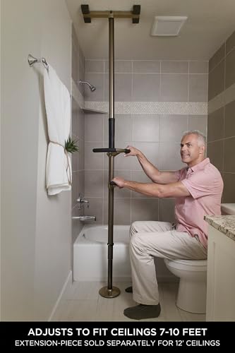 Sure Stand Pole, Elderly Tension Mounted Floor to Ceiling Transfer-Pole, Bathroom Safety Grab Bar and Stability Rail with Adjustable Curved Hand Grips and Padded Handle, Deep Bronze - color: Deep Bronze, size: Sure Stand Pole