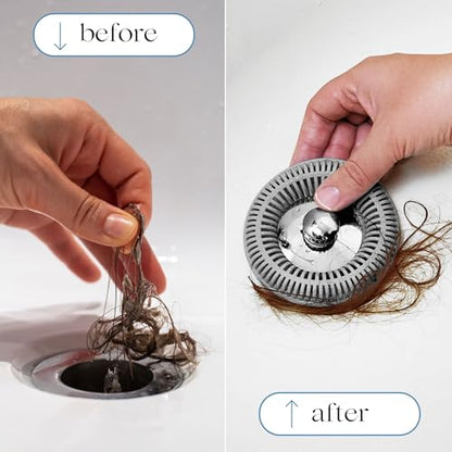 TubRing Pop-Up Drain Protector & Strainer Silicone Hair Catcher, Gray | Easy snap-in design fits around bathtub stoppers. Customizable utility guard for clog prevention. Fits 1.85"- 2.16" drains. - color: Gray