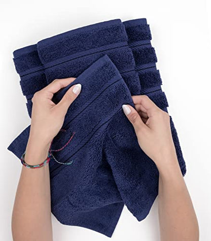 American Soft Linen 100% Cotton Luxury Turkish Towels, 6 Piece Towel Set | Soft Absorbent Quick Dry OEKO Tex Standard 100 Certificated Durable Machine Washable Premium Hotel Quality - color: Navy Blue