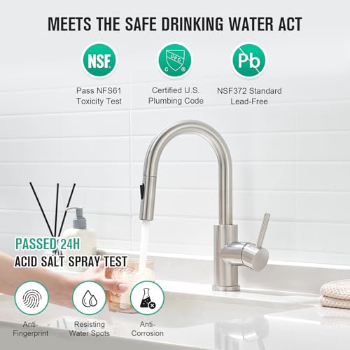 CREA Bathroom Faucet with Pull Out Sprayer,Brushed Nickel Single Handle Kitchen Bar Faucets for Mini Sink Pull Down Vanity Mixer Tap 2 Water Modes,cUPC/NSF - color: A-Brushed Nickel