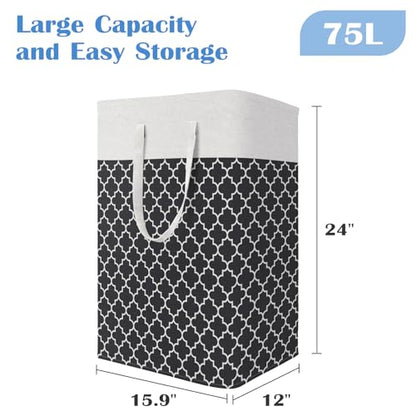 BlissTotes 3-Pack Laundry Basket, Collapsible Laundry Hamper, Black, 75L | Laundry Clothes Hamper, Hampers for Bedroom, Freestanding Hamper with Handles, Clothes Laundry Basket - color: Black, size: 75L