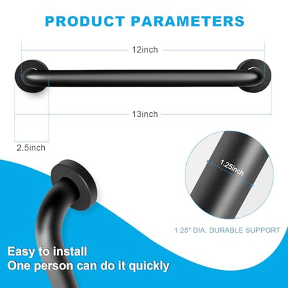 Shower Grab Bars 12 Inch, 500 lbs Heavy Duty, 2 Pack | 304 Stainless Steel Non-Slip Bathroom Safety Handrail, Wall Mounted Assist Bar for Elderly, Handicap, Bathtub & Toilet - size: 12Inch-2Pack