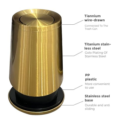 10 L/3 Gallen,Gold Small Trash Can for Bathroom,Brushed Stainless Steel Garbage Can with Flipping Lid,for Bathroom,Living Room,Bedroom,Hotel,Conference Room(Gold) - color: Gold