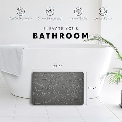 Diatomaceous Earth Stone Bath Mat - Ash Bloom | Modern Fast Dry Bathroom Floor Shower Mat, Quick Drying Premium Luxury Diatomite Spa Stone Gift, Non-Slip Base, 23.6" x 15.4" - color: Ash Bloom