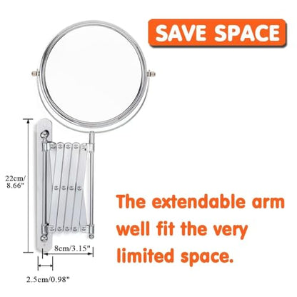 Welllink 7 Inch Extendable Mirror 7X and 1X Chrome | Space-Saving Screw Mount, Clear Reflection No Distortion, for Bathroom and Cloakroom, Home Gift - color: 7x