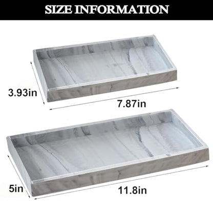 2PCS(7.87” L and 11.8” L) Silicone Soap Dispenser Tray, Kitchen soap Caddy countertop, Toilet, Tray for Scrubber, Lotion Bottles, Perfume, Jewelry, Candle, Key Trinket Ring-White Marble - color: Marble Gray（small 7.87”&large 11.8”）