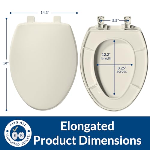 Bemis 7300SLEC Slow Close Toilet Seat, Easy Clean Hinges and Durable Plastic Seat, Made in USA, Elongated, Biscuit - color: Biscuit, size: Elongated