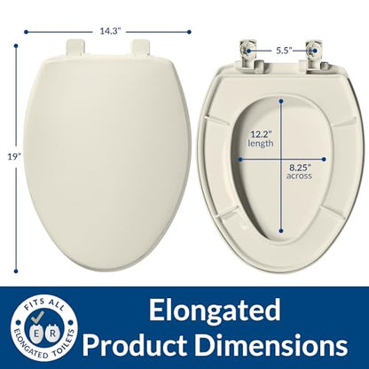 Bemis 7300SLEC Slow Close Toilet Seat, Easy Clean Hinges and Durable Plastic Seat, Made in USA, Elongated, Biscuit - color: Biscuit, size: Elongated