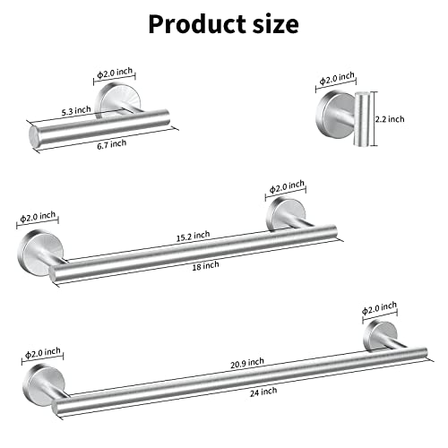 Newfun 10Pcs Brushed Nickel Bathroom Hardware Set - Includes 24&18inch Towel Bar, Robe Hook, Toilet Paper Holder, 2 Pack 5 Piece Bathroom Accessories Set Stainless Steel Wall Mounted | Include 24 inch Towel Bar, Robe Hook, Toilet Paper Holder, Stainless S