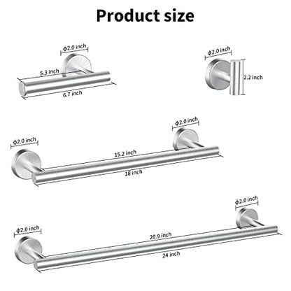 Newfun 10Pcs Brushed Nickel Bathroom Hardware Set - Includes 24&18inch Towel Bar, Robe Hook, Toilet Paper Holder, 2 Pack 5 Piece Bathroom Accessories Set Stainless Steel Wall Mounted | Include 24 inch Towel Bar, Robe Hook, Toilet Paper Holder, Stainless S