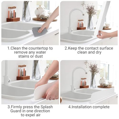 19.3 inch Silicone Sink Splash Guard, Splash Guard for Kitchen Sink Area, Backsplash Protector for Kitchen Countertop & Bathroom Bathtub with Non-Slip Strong Suction, White - color: White