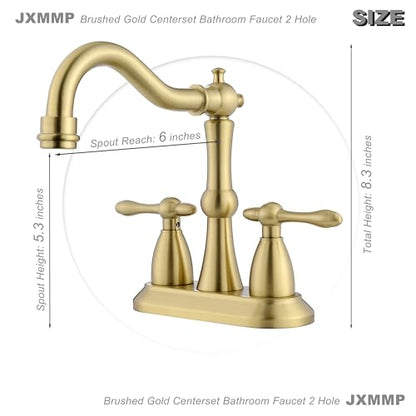 Brushed Gold Bathroom Faucet, Stainless Steel 4 inch Centerset Bathroom Faucet with Drain and Supply Hose, 2 Hole Gold Faucet for Bathroom Sink - color: Brushed Gold