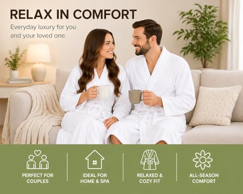 BIOLINEN 100% Cotton Terry Shawl Collar Bathrobe with Slippers