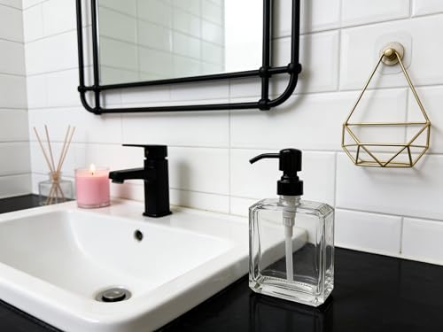Square Clear Glass Dish Soap Dispenser, Antique Refillable Hand Soap Dispenser with Rust Proof Black Stainless Steel Pump, 13.5 oz Lotion Dispenser for Bathroom Vanity, Kitchen Countertop - color: Black, size: 13.5oz-Square