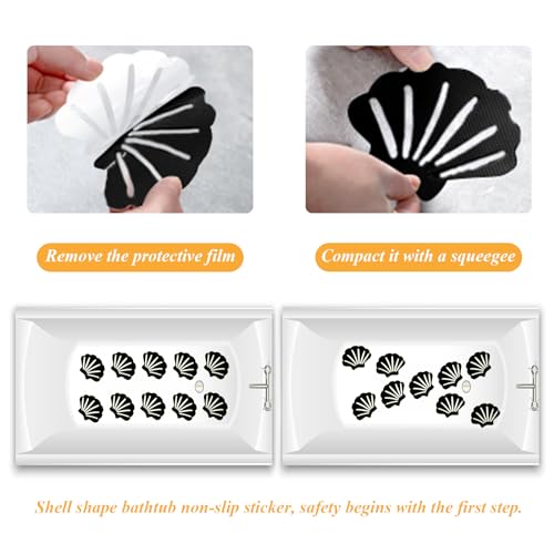12Pcs Black Bathtub Stickers Non Slip Shell Shaped | Safety Shower Treads, Adhesive, For Bathroom Bathtub, Shower Floor - color: Black