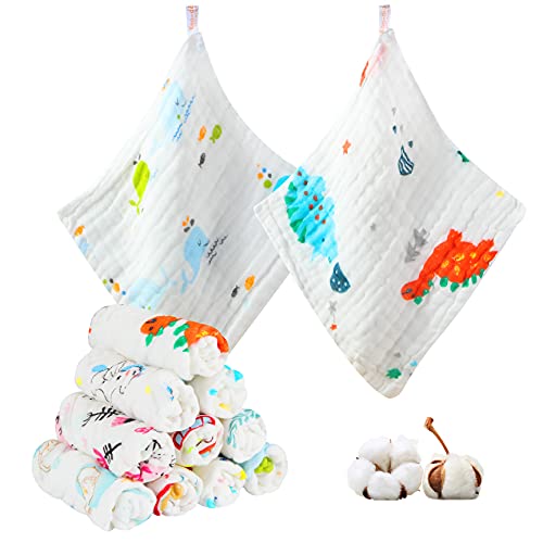 Baby Muslin Washcloths Baby Towels and Washcloths for Newborn Essentials Must Haves Wash Clothes Soft for Baby Muslin Burp Cloths for Face Baby Wash Cloths 10 Pack 10x10 Inches - color: 10-pack (Random Pattern)