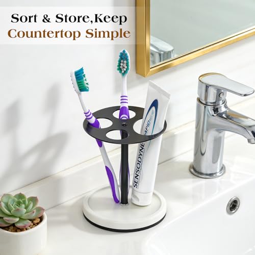 Luxspire Toothbrush Holder Stand 5 Slots, Matte Black | Stainless Steel Tooth Brush Holder with Diatomaceous Earth Base, Toothbrush Holders for Bathrooms - color: Matte Black+white