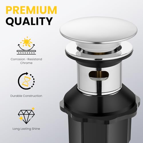 Pop up Bathroom Sink Drain with Overflow, Removable Stainless Steel Hair Catcher, Fits 1.5-1.75", Chrome Stainless Steel Bathroom Sink Stopper for Bathroom Vanity Vessel Sink Drain Stopper - color: Chrome, style: Big Popup Cap