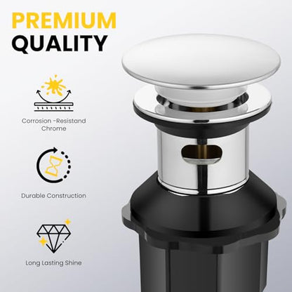 Pop up Bathroom Sink Drain with Overflow, Removable Stainless Steel Hair Catcher, Fits 1.5-1.75", Chrome Stainless Steel Bathroom Sink Stopper for Bathroom Vanity Vessel Sink Drain Stopper - color: Chrome, style: Big Popup Cap