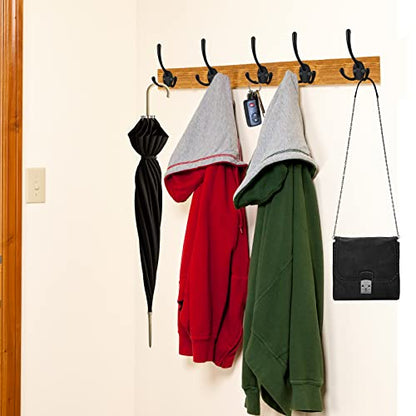 IBosins 18 Pack Black Big Heavy Duty Three Prongs Coat Hooks for Thick Coat | Coat Hooks Wall Mounted with 36 Screws Retro Double Utility Rustic Hooks for Big Heavy Bag - color: 18 Pcs Black