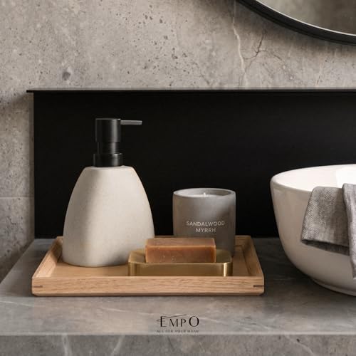 EMPO Ceramic Hand Soap Dispenser with Matte Black Pump, Stone-Textured Wabi-Sabi Liquid Dispenser for Bathroom Vanity and Kitchen Sink (360ml) - size: 360ml