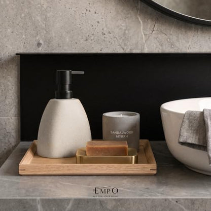 EMPO Ceramic Hand Soap Dispenser with Matte Black Pump, Stone-Textured Wabi-Sabi Liquid Dispenser for Bathroom Vanity and Kitchen Sink (360ml) - size: 360ml