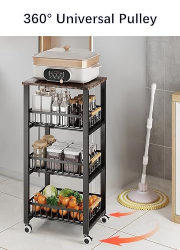 Metal Wire Baskets with Wheels, Stackable Storage Bins Kitchen Organizer Shelf, Multi Layer Fruit Vegetable Cart Dishes Seasonal Rack Freestanding with Pull Out Slide Drawer - size: 5 Tier with Slide Drawer