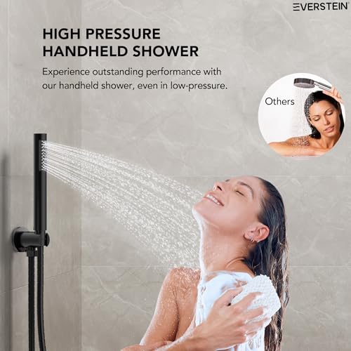 10" High-Pressure Rainfall Shower System with Handheld Spray, Wall Mount Bathroom Shower Faucet Set (Matte Black) - color: Matte Black, style: No Tub Spout