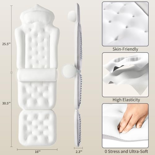 Full Body Bath Pillow for Tub, Thick Bathtub Cushion Mat with Neck, Back & Lumbar Support - Luxury Spa Bathroom Accessories, White 56“ - size: 56“