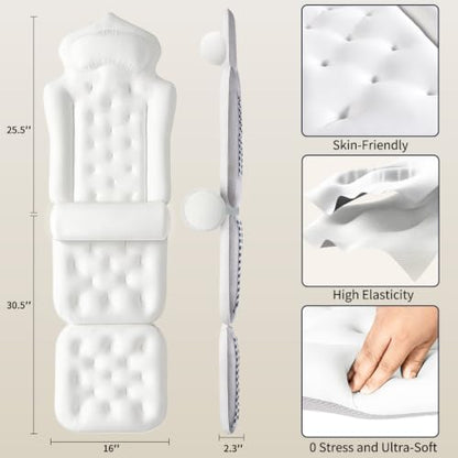 Full Body Bath Pillow for Tub, Thick Bathtub Cushion Mat with Neck, Back & Lumbar Support - Luxury Spa Bathroom Accessories, White 56“ - size: 56“