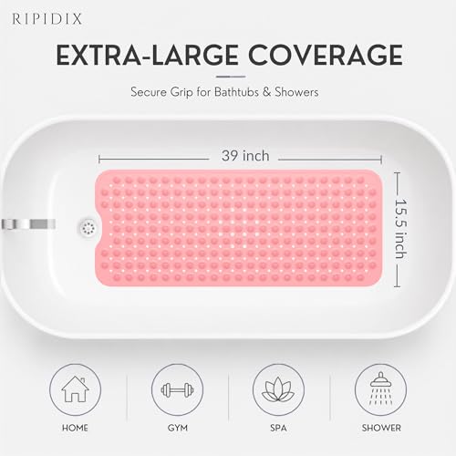 Bathtub Mat Non-Slip – 39" x 15.5" Extra Long Shower Mat with Suction Cups, BPA Free & Machine Washable, Textured Bath Mat for Tub, Ideal for Kids, Seniors & Pregnant Women, Pink - color: Pink