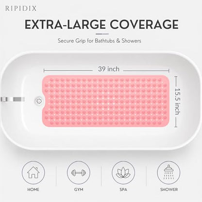 Bathtub Mat Non-Slip – 39" x 15.5" Extra Long Shower Mat with Suction Cups, BPA Free & Machine Washable, Textured Bath Mat for Tub, Ideal for Kids, Seniors & Pregnant Women, Pink - color: Pink