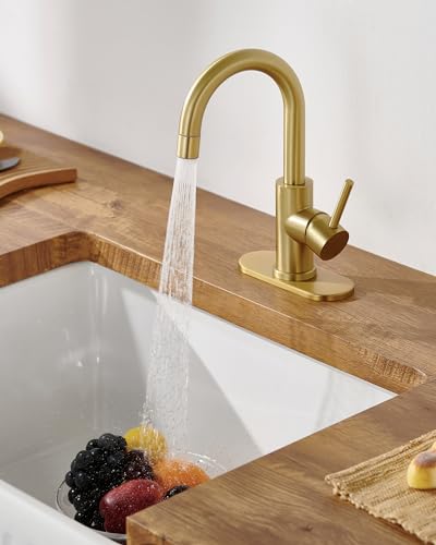 Tohlar Brushed Gold Bathroom Faucet with 2 Mode Sprayer | Bar Sink Faucet with Deck Plate for 1 or 3 Holes, 360° Swivel, with Pop Up Drain, for Vanity RV Laundry - color: Brushed Gold with Deck Plate