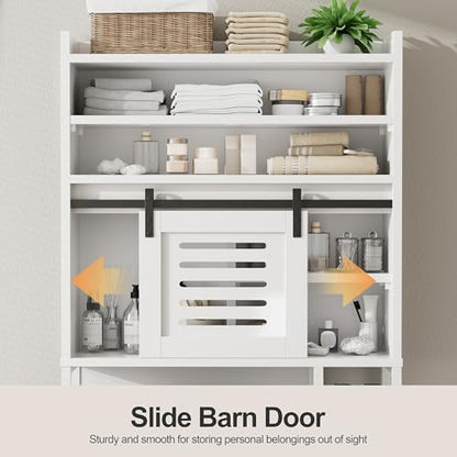 Over the Toilet Storage Cabinet, Bathroom Storage Cabinet Over Toilet with Sliding Doors, Freestanding Bathroom Cabinets Space Saver W/Adjustable Shelf, White