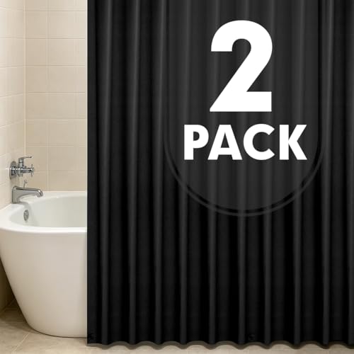 2 Pack | Black Plastic Shower Curtain Or Liner, 72x72 Inch Lightweight Plastic Bathroom Shower Showroom Inner Curtain with Rustproof Metal Grommet Holes and Weighted Magnets - color: Black