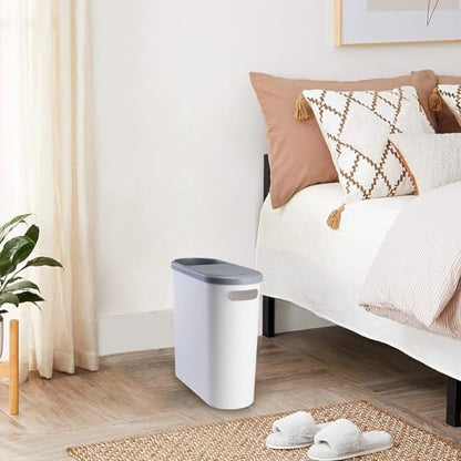 Slim Bathroom Trash Can with Press Top Lid, 2.1 Gallon Slim Garbage Can Bathroom with Press Top Lid, White Rectangular Trash Bin Waste Basket for Toilet, Bedroom, Camper (Gray)