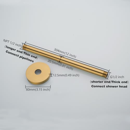 RANDOM Champagne Bronze Shower Arm with Flange 12 Inches Ceiling Mount Shower Head Extension Straight Arm Ceiling-Mounted For Fixed Shower Head.RD91038-12CB - color: 12″ Champagne Bronze(Round Flange)