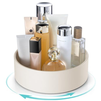 VLANDO360° Makeup Organizer,PU Leather Vanity Tray for Skincare | Rotating Vanity Organizer,Holds Perfume,Makeup,Nail Polish,Daily Essentials on Bathroom Countertop,Dresser,Cream White - color: Cream White