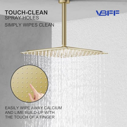 VBFF-Shower Head,rain shower head, 12 inch- Square Shower Head, 1.8 GPM Flow Rate, rainfall showerhead,VBFF09 (Brushed Gold) - color: Brushed Gold, size: 12 Inch