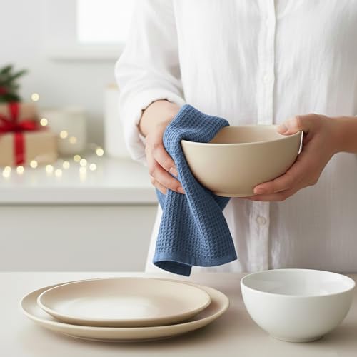 Waffle Weave Kitchen Towel, 100% Cotton - 15x25 Inches with Hanging Loop, Ultra Soft Absorbent Quick Drying Dish Cloth, Tea and Hand Towels, 4 Pack - Spring Easter Summer - Smoky Grey - color: Smoky Blue, size: 15 x 25 - 4 Pack