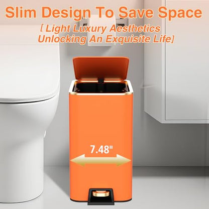 XLHOMO Bathroom Accessories 8 Piece Orange and Gold Bathroom Set, Bath Accessories with Stainless Steel Trash Can,Toilet Brush,Toothbrush Set,Soap Dispenser - size: Orange, style: Bath Set